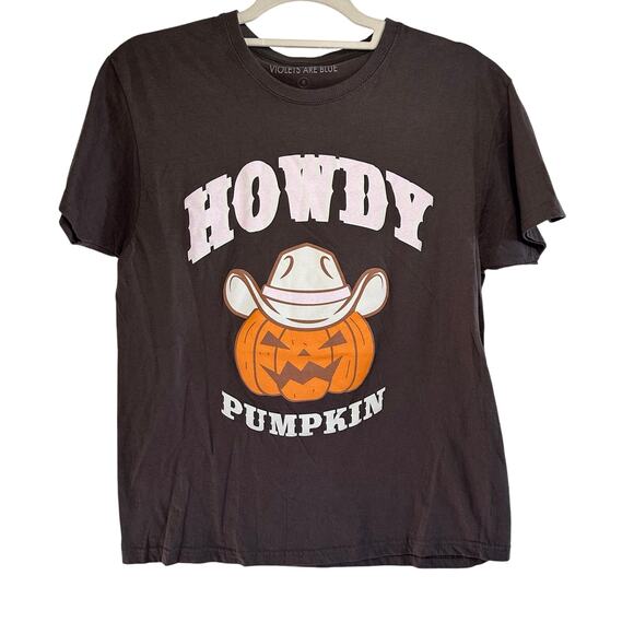 Violets are blue “Howdy pumpkin” brown fall country tshirt size small - Picture 1 of 5